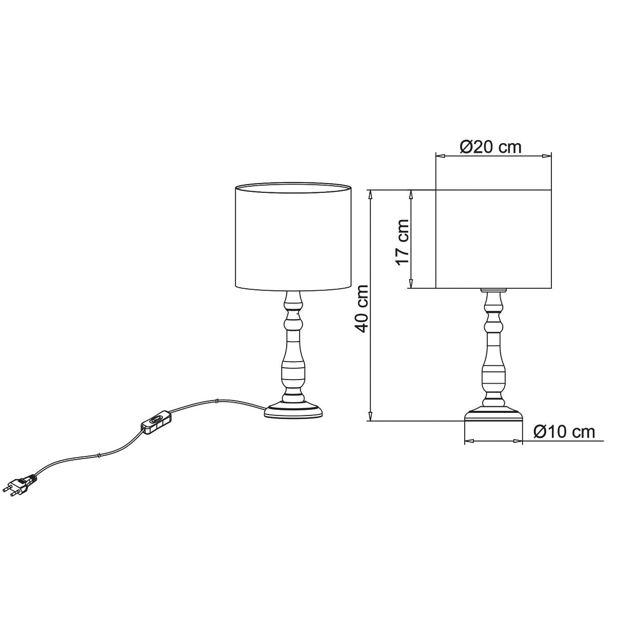 Detalle de base y cable con interruptor de la lámpara sobremesa Gabón Alemar