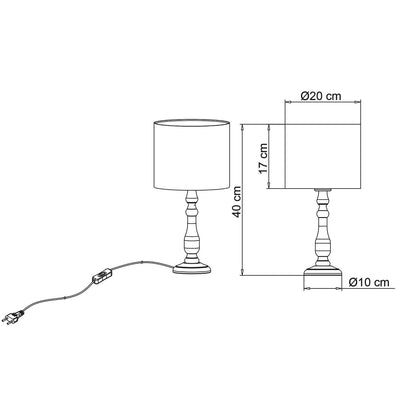 Detalle de base y cable con interruptor de la lámpara sobremesa Gabón Alemar