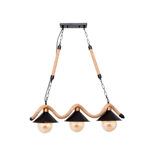 Lámpara Colgante Cabo 3 Luces E27 Cuerda de Cáñamo Negra Fabrilamp - vista principal | Fabrilamp / Abrila · Ref. 150753009