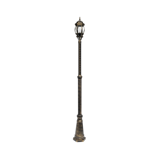 Farola Exterior Caelum 1xE27 Aluminio Negro y Oro IP44 Fabrilamp - vista principal | Fabrilamp / Abrila · Ref. 149541016