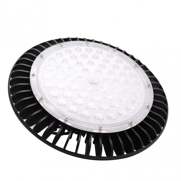 Campana Monzonita 100W negra, vista frontal, iluminación LED potente de Fabrilamp.