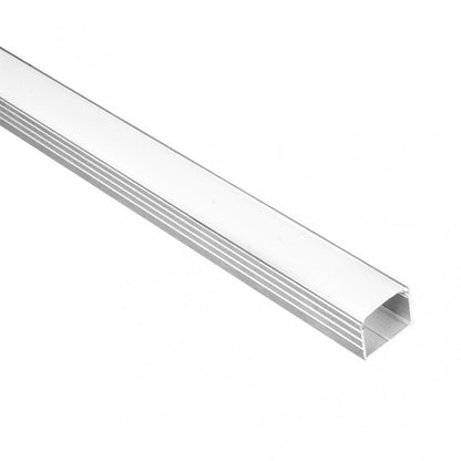 Canaleta recta de aluminio para cinta LED de 2 metros con 4 tapas incluidas. Ideal para iluminación interior y exterior.