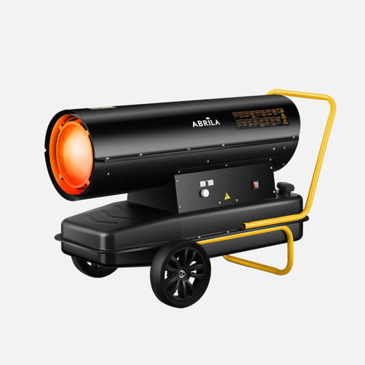 Cañón Calefactor Gasóleo Alpine 80 kW Negro/Amarillo Fabrilamp - Vista frontal principal en fondo blanco | LuzGurú