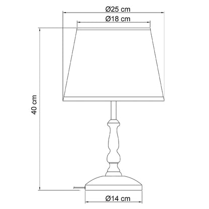 Esquema con dimensiones de la lámpara sobremesa Vermut ALEMAR