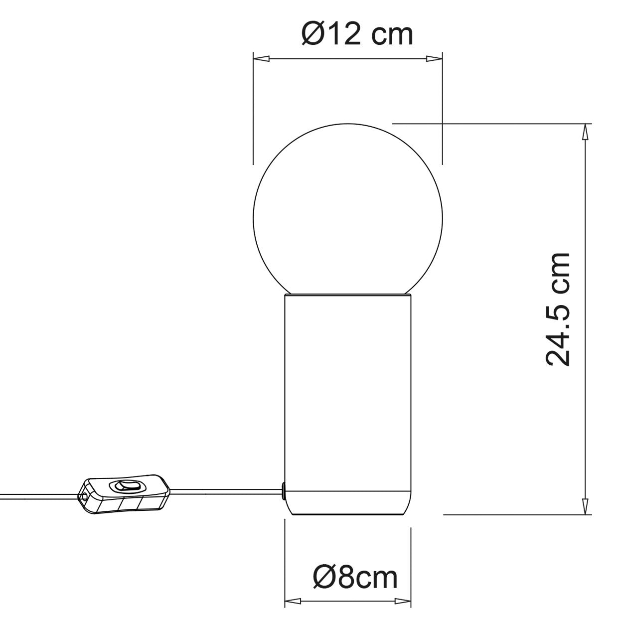 Esquema con dimensiones de la lámpara de sobremesa Mint Tierra ALEMAR
