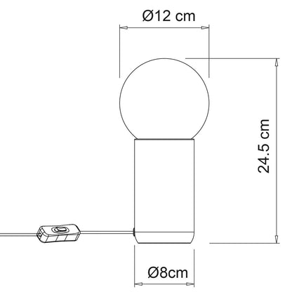 Esquema con dimensiones de la lámpara de sobremesa Mint Tierra ALEMAR
