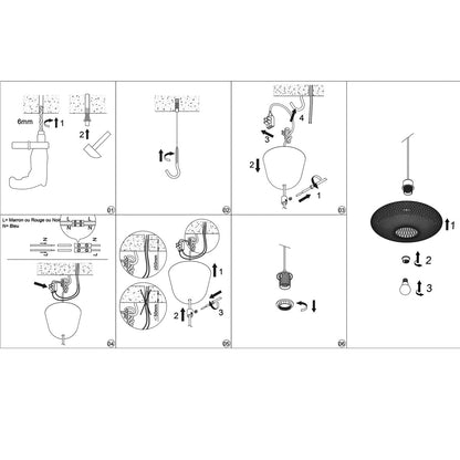 Detalle de estructura en metal negro y mimbre del colgante Flat Bambú Alemar