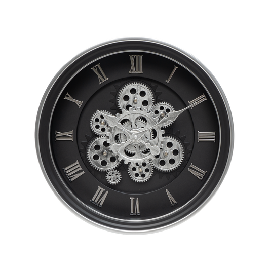 Reloj de Pared Chercos 40 cm Negro y Plata con Engranajes Fabrilamp - vista principal | Fabrilamp / Abrila · Ref. 219914078