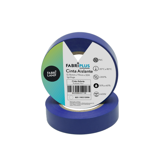 Cinta Aislante de PVC Azul 19 mm x 20 m Fabrilamp - vista principal | Fabrilamp / Abrila · Ref. 190212008