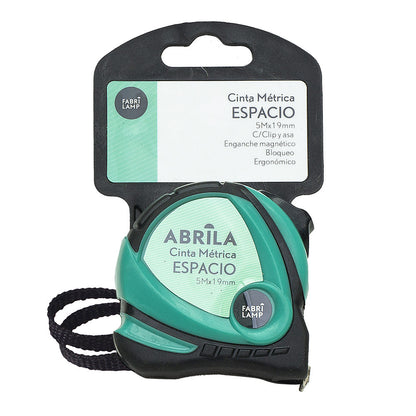 Flexómetro Espacio fabricado en acero color negro y verde, 5 metros