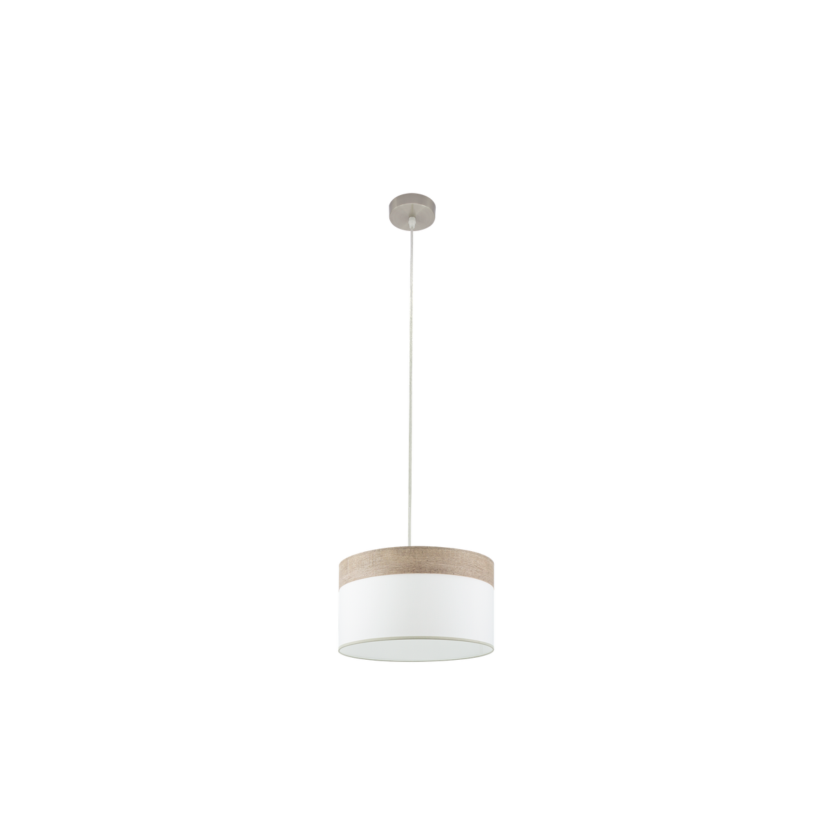 Lámpara Colgante Cloe 40 cm Pantalla Textil Blanco y Madera Gris Fabrilamp - vista principal | Fabrilamp / Abrila · Ref. 175494083