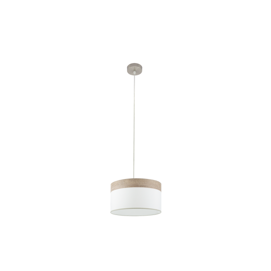 Lámpara Colgante Cloe 40 cm Pantalla Textil Blanco y Madera Gris Fabrilamp - vista principal | Fabrilamp / Abrila · Ref. 175494083