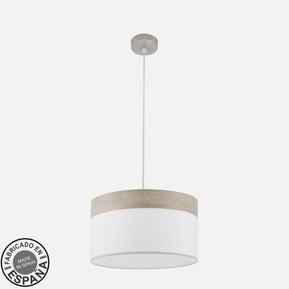 Lámpara Colgante Cloe 40 cm Pantalla Textil Blanco y Madera Gris Fabrilamp - imagen 2 | Fabrilamp / Abrila · Ref. 175494083