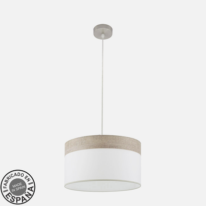 Lámpara Colgante Cloe 40 cm Pantalla Textil Blanco y Madera Gris Fabrilamp - imagen 2 | Fabrilamp / Abrila · Ref. 175494083