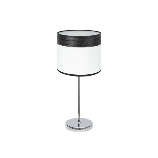 Lámpara de Sobremesa Cloe 1xE14 Cromo y Pantalla Blanca Madera Negra Fabrilamp - vista principal | Fabrilamp / Abrila · Ref. 175471009