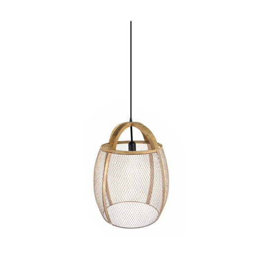 Lámpara Colgante Coimbra 37 cm Metal y Madera Negro Cuero Fabrilamp - vista principal | Fabrilamp / Abrila · Ref. 223193786