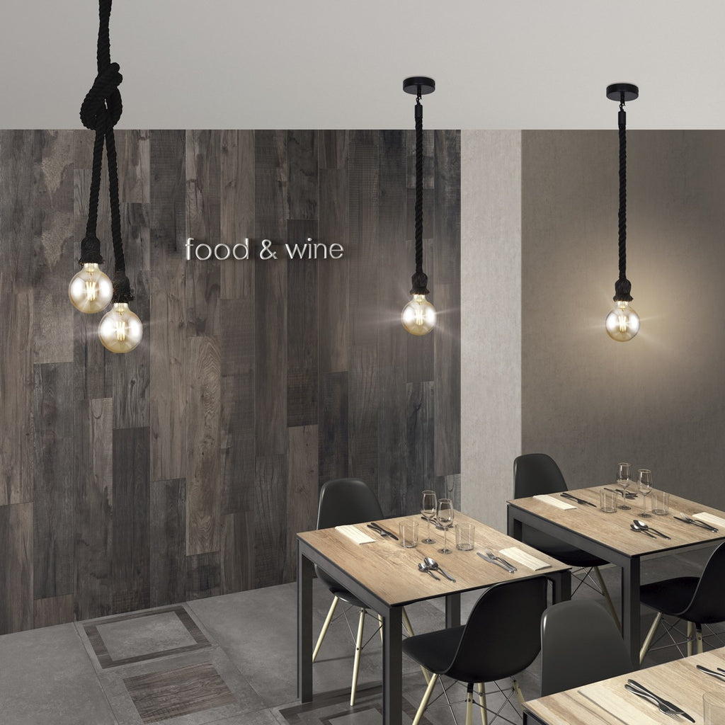 Medidas colgante Rope 2 luces negro AJP/Alemar 10863 - LuzGuru
