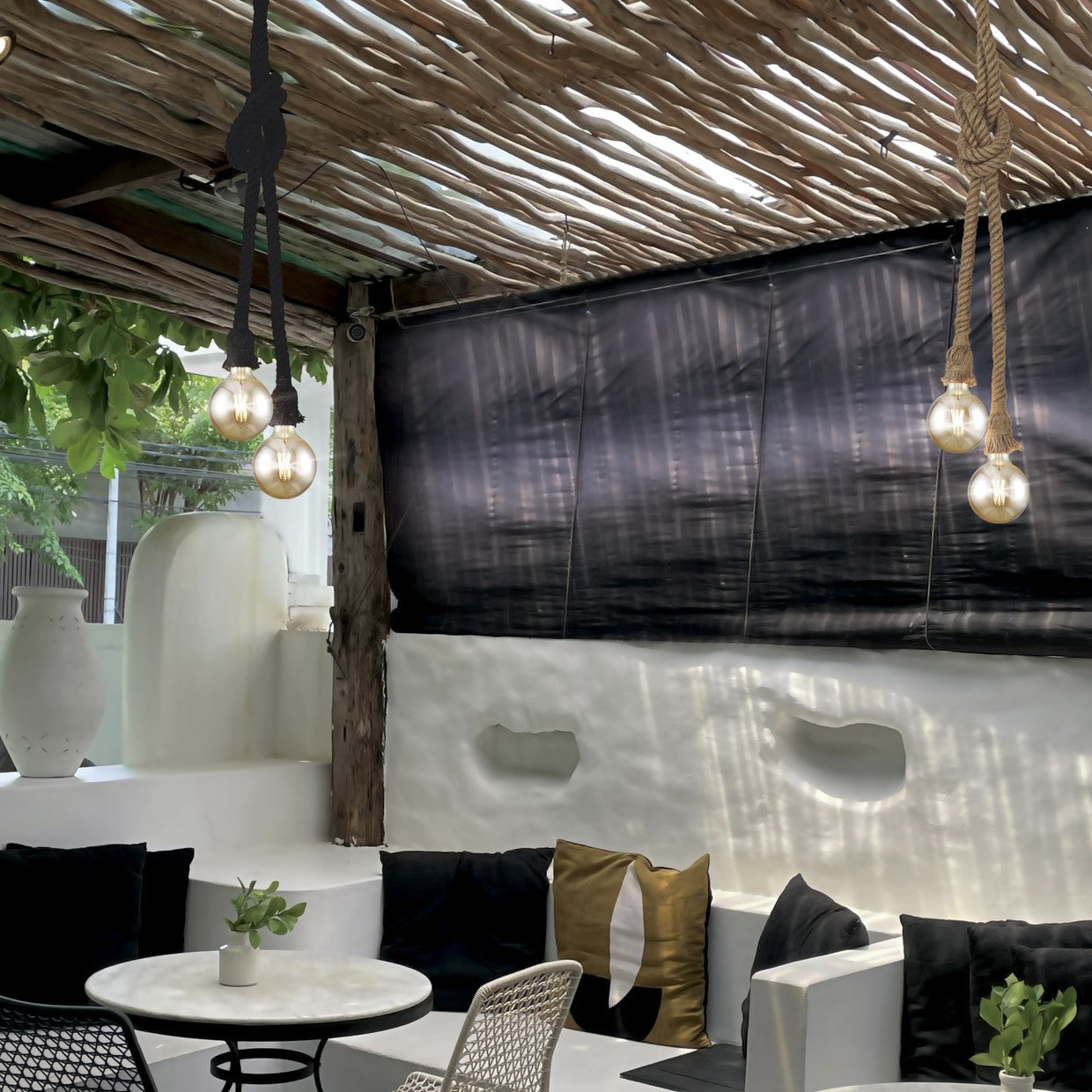 Colgante Rope 2 luces Negro AJP/Alemar 10863 - Medidas: [Insertar medidas aquí, ej: Diámetro 40cm, Alto 120cm].  Luzguru.com
