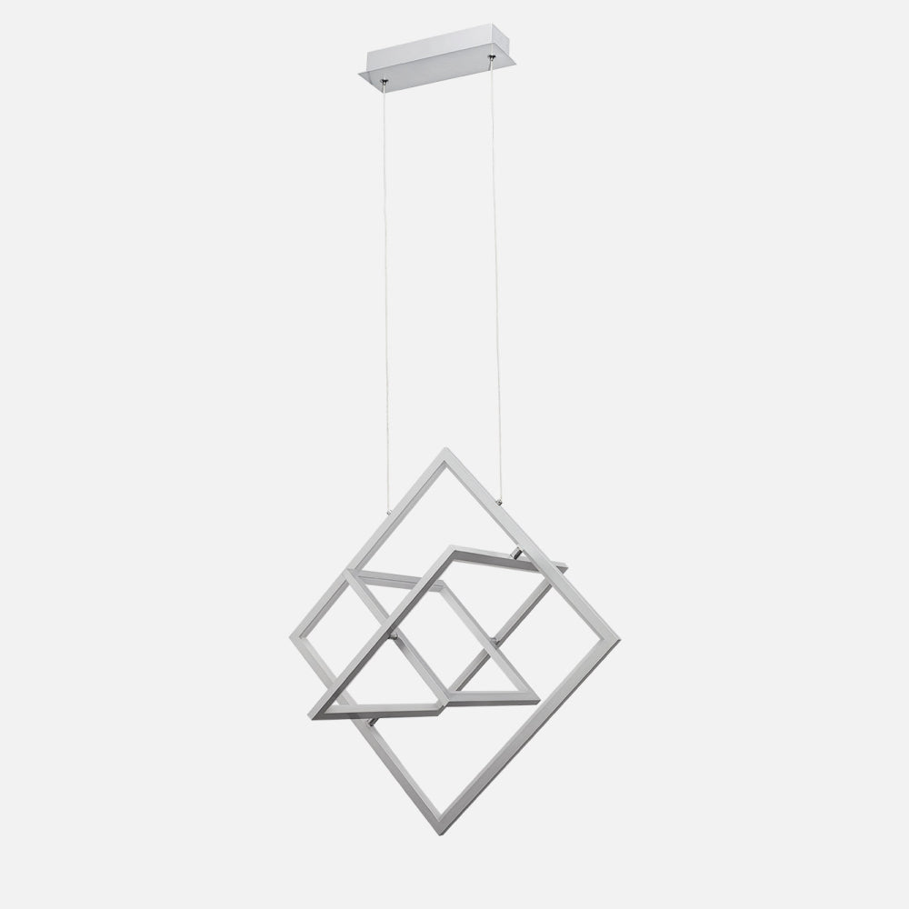 Lámpara colgante cromada con forma de rombo, ideal para salón moderno