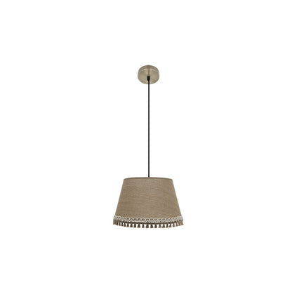 Colgante Ada Cuero/Arena Moderno Fabrilamp - Iluminación interior con pantalla cónica de tela de saco y pasamanería de cuero
