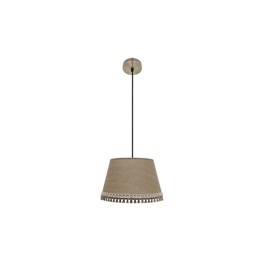 Colgante Ada Cuero/Arena Moderno Fabrilamp - Iluminación interior con pantalla cónica de tela de saco y pasamanería de cuero