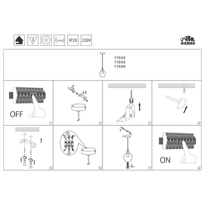 Medidas colgante AINA Negro Fumé AJP/Alemar Ref. 11646. Iluminación elegante para tu hogar.
