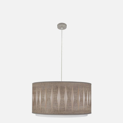 Lámpara Alexandra fabricada en metal color níquel y textil en madera gris