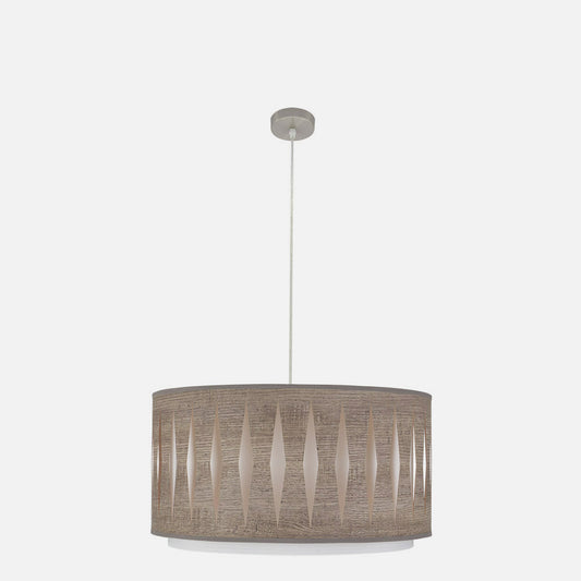 Lámpara Alexandra fabricada en metal color níquel y textil en madera gris