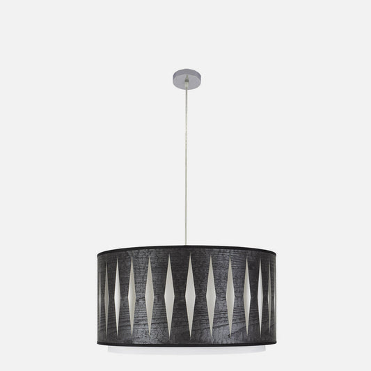 Lámpara colgante Alexandra fabricada en metal color cromo y madera negra