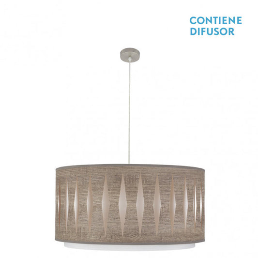 Colgante Alexandra 3xe27 Níquel/Madera Gris 60x60 cm de Fabrilamp. Diseño moderno y elegante para tu hogar.