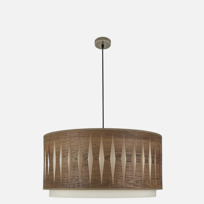 Lámpara Alexandra fabricada en metal color cuero y textil madera oscura