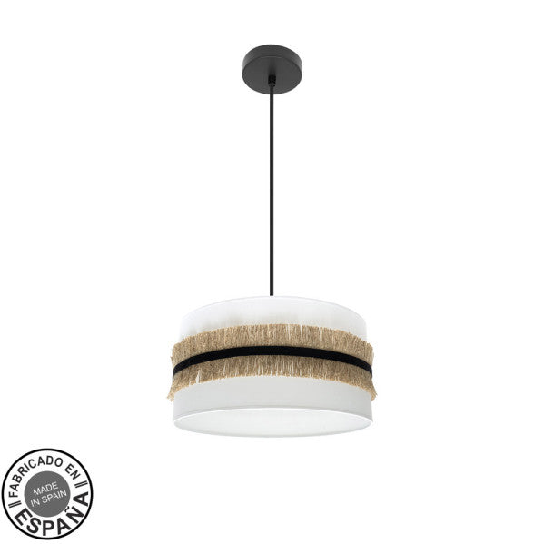 Colgante Angola Negro/Blanco/Yute de Fabrilamp. Diseño elegante y moderno para iluminar tu hogar. Compra en luzguru.com