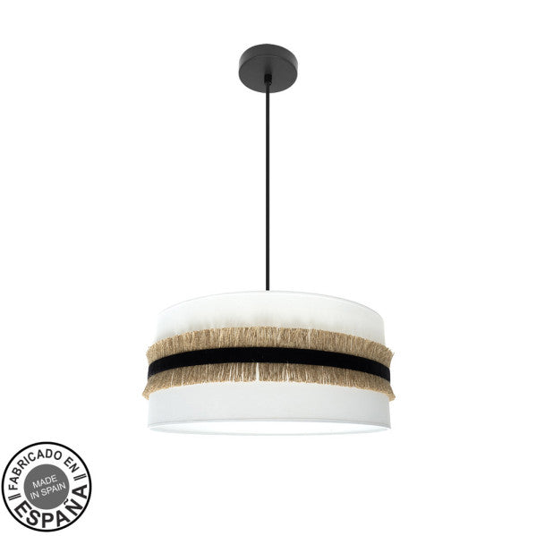 Colgante Angola 3xE27 Negro/Blanco/Yute de Fabrilamp/Abrila. Diseño elegante y moderno para iluminación interior.