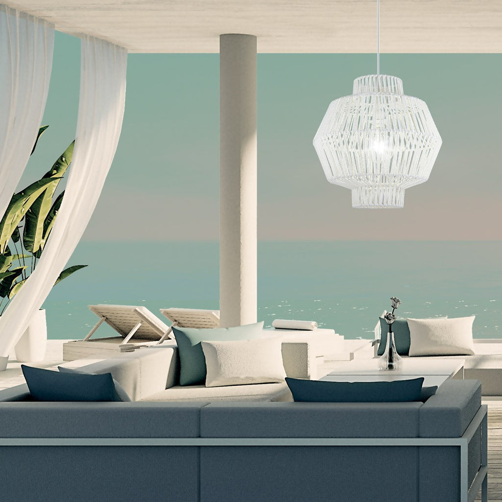 Colgante Balbec Blanco AJP/Alemar Ref. 10840 - Medidas: [Insertar medidas aquí, ej: Diámetro 30cm, Alto 100cm].  Macramé algodón.  Luzguru.com
