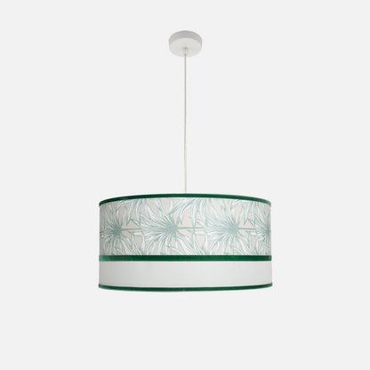 Lámpara colgante Caledonia fabricada en metal y textil color blanco y verde