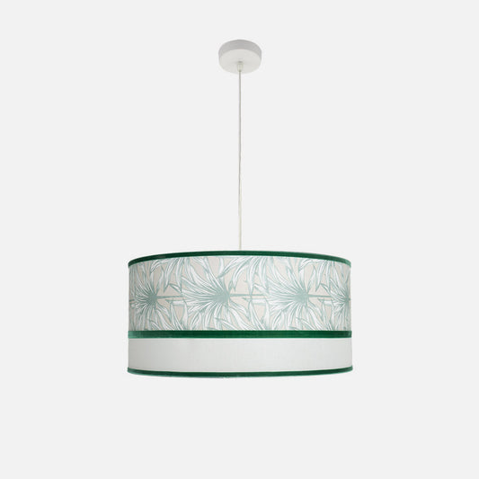 Lámpara colgante Caledonia fabricada en metal y textil color blanco y verde