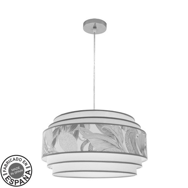 Colgante Camerun 5 luces cromo, blanco y gris de Fabrilamp. Iluminación moderna para interiores.