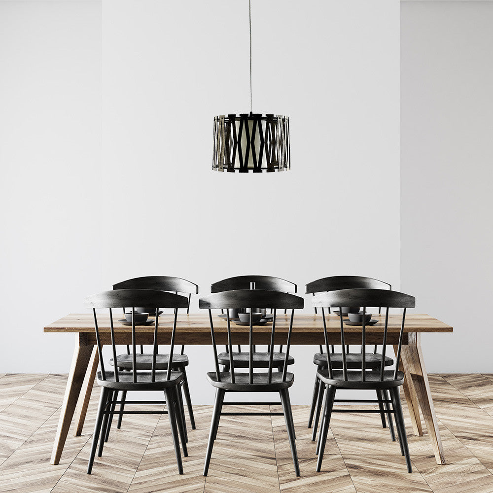 Colgante Cipres fabricado en Madera color Café con pantalla de Textil color Beis