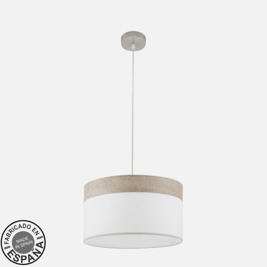 Lámpara Colgante Cloe 40 cm Pantalla Textil Blanco y Madera Gris Fabrilamp - imagen 2 | Fabrilamp / Abrila