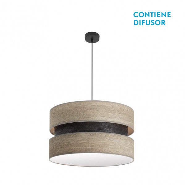 Colgante Colet Negro/Madera Gris 50cm de Fabrilamp, diseño moderno y elegante para iluminar tu hogar.