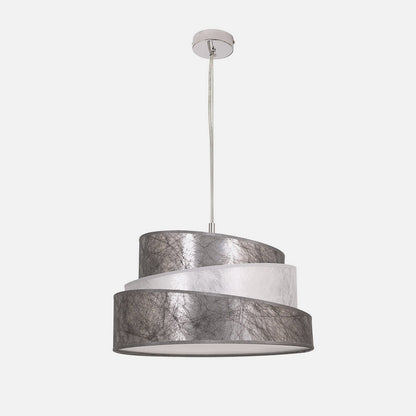 Lámpara colgante Colonia fabricada en metal color cromo y pantalla plata/blanco