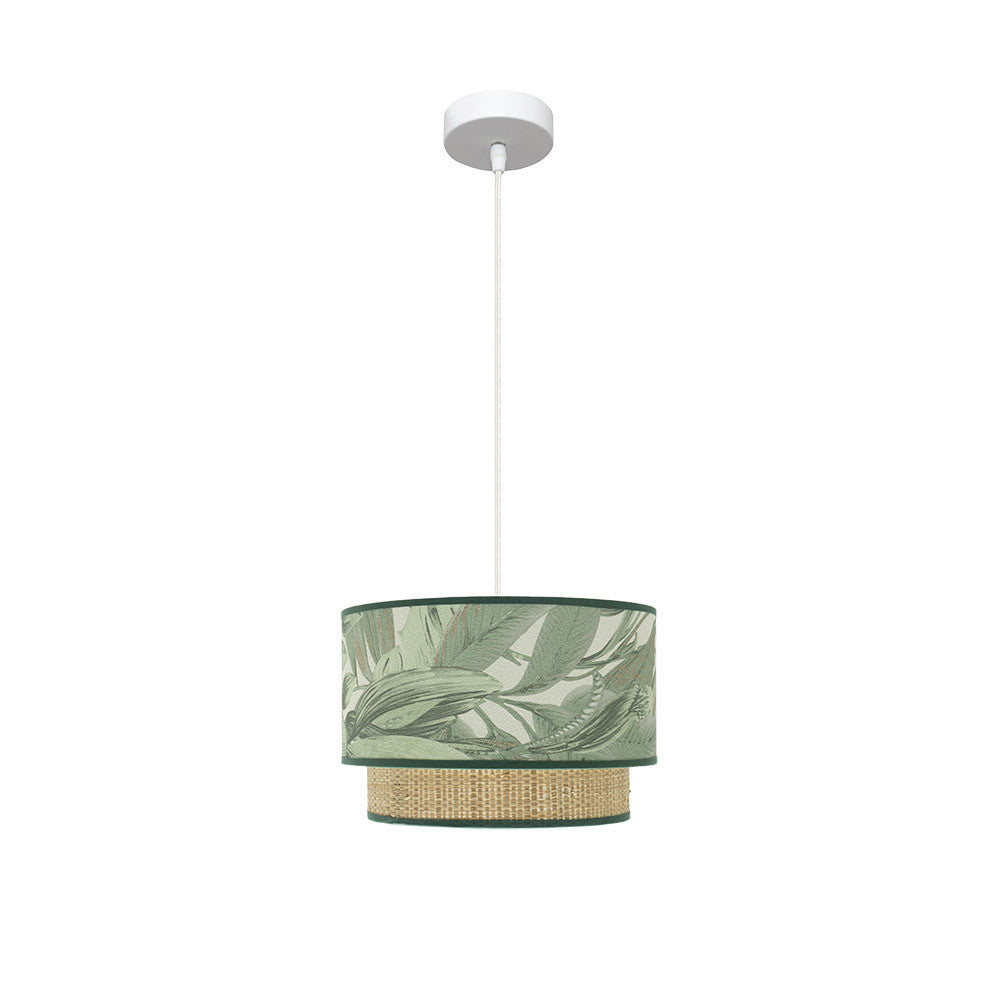 Lámpara Congo fabricada en metal y textil color blanco y verde natural