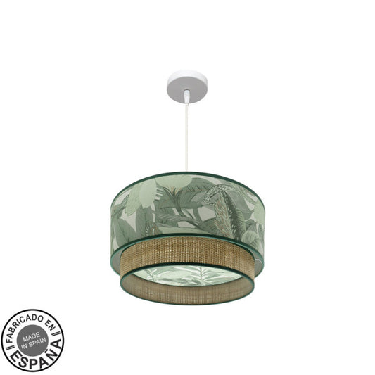 Lámpara Colgante Congo 40 cm Blanco y Verde Natural Fabrilamp - vista principal | Fabrilamp / Abrila