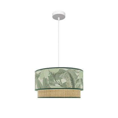 Lámpara Congo fabricada en Metal color Blanco con pantalla Textil Verde/Natural