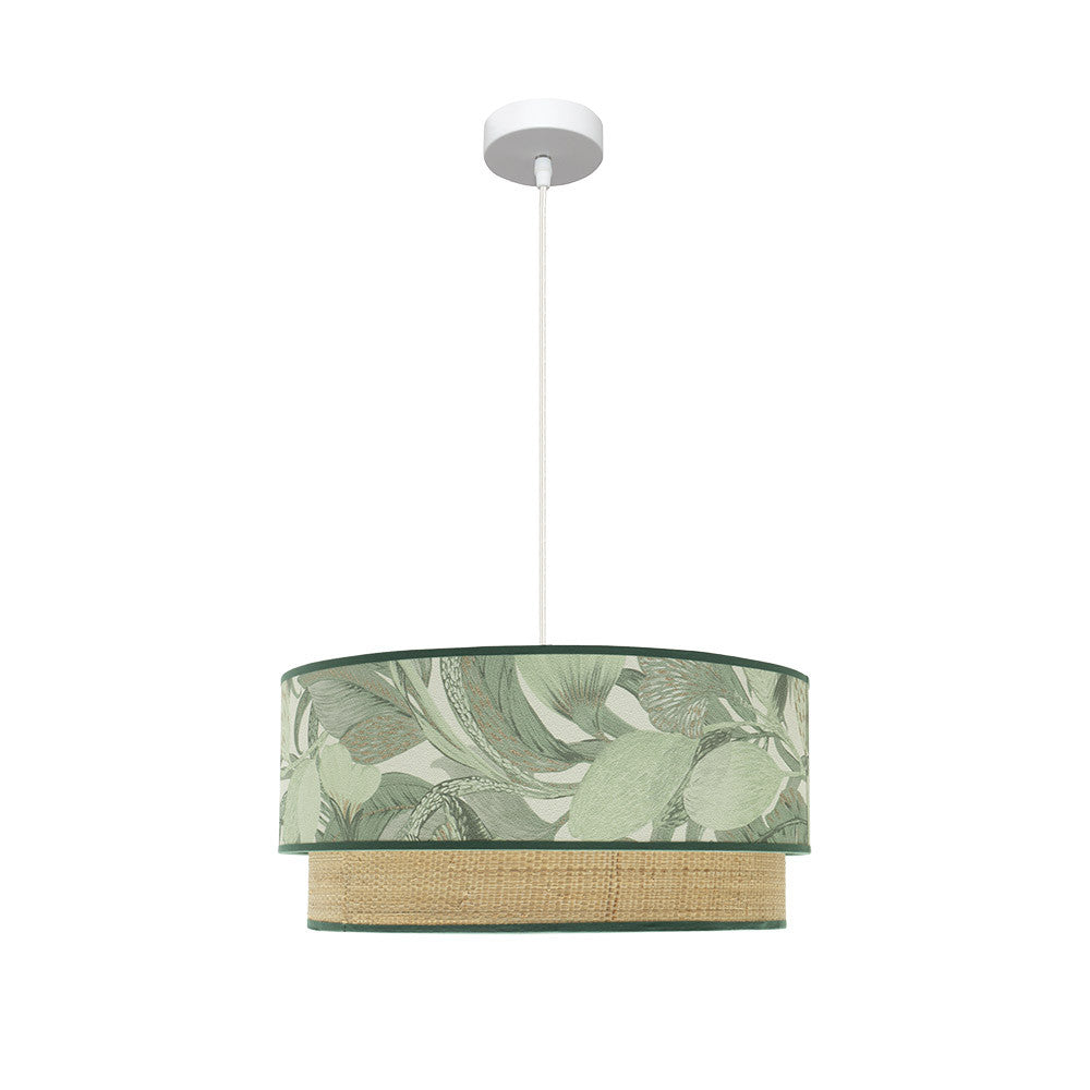Lámpara colgante CONGO fabricada en metal y textil color blanco y verde natural