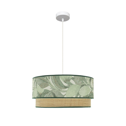 Lámpara colgante CONGO fabricada en metal y textil color blanco y verde natural