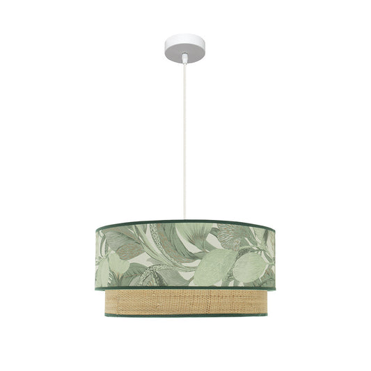 Lámpara colgante CONGO fabricada en metal y textil color blanco y verde natural