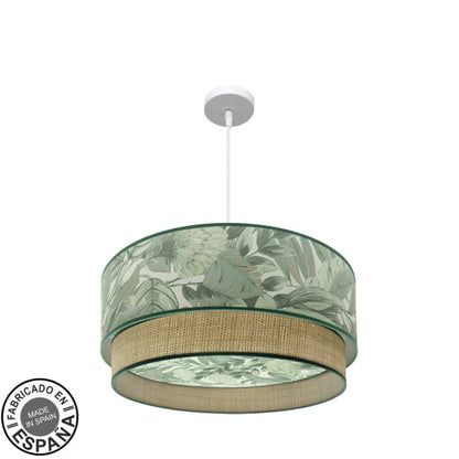 Lámpara Colgante Congo 60 cm 3xE27 Blanco y Verde Natural Fabrilamp - vista principal | Fabrilamp / Abrila