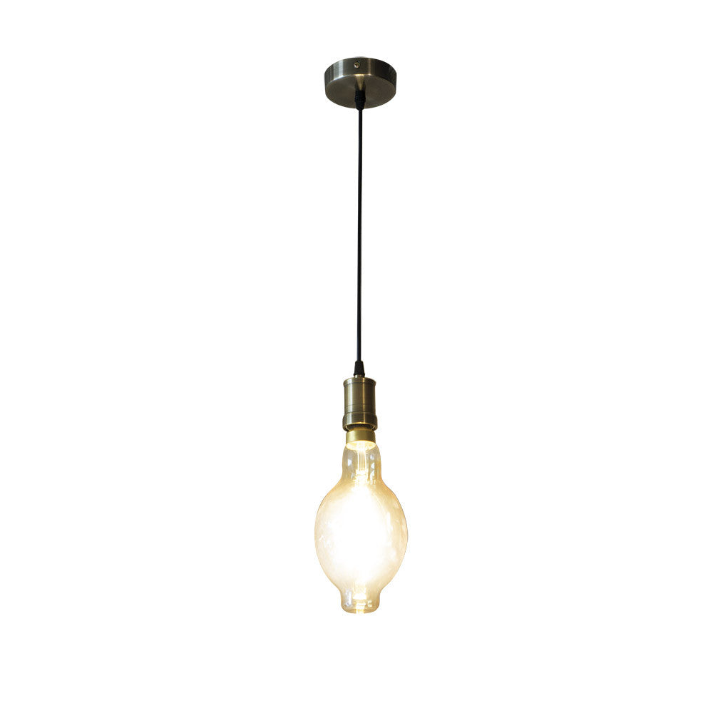 Lámpara colgante Dante fabricada en metal color cuero y cristal ámbar