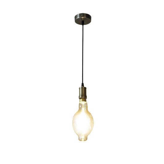 Lámpara colgante Dante fabricada en metal color cuero y cristal ámbar